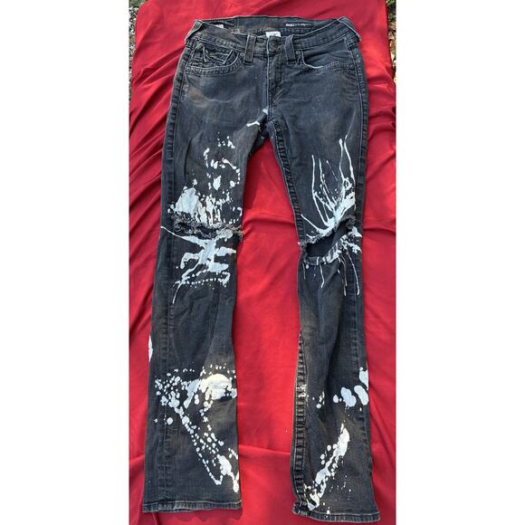 True Religion Black Bleached Design Men's Jeans Size 30 Waist - Made in the USA - Picture 1 of 13